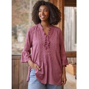 April Cornell Top Pink 100% Cotton Lace Prairie Tunic Womens Small